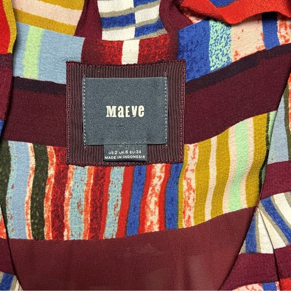 Anthropologie Maeve Au Revoir Print Multi Striped Shift Dress Size 2 - Picture 4 of 4